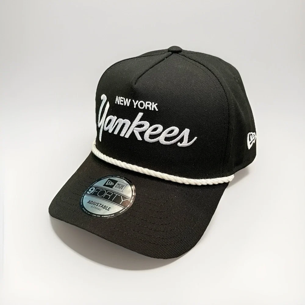New Era New‎ York Yankees 9Forty Word Mark A-FRAME Rope Hat Black Adjustable Cap
